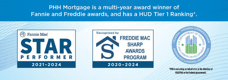 PHH Mortgage is a multi-year award winner of Fannie and Freddie awards, and has a HUD Tier 1 Ranking. PHH Mortgage is not acting on behalf of or at the direction of HUD/FHA or the Federal Government.